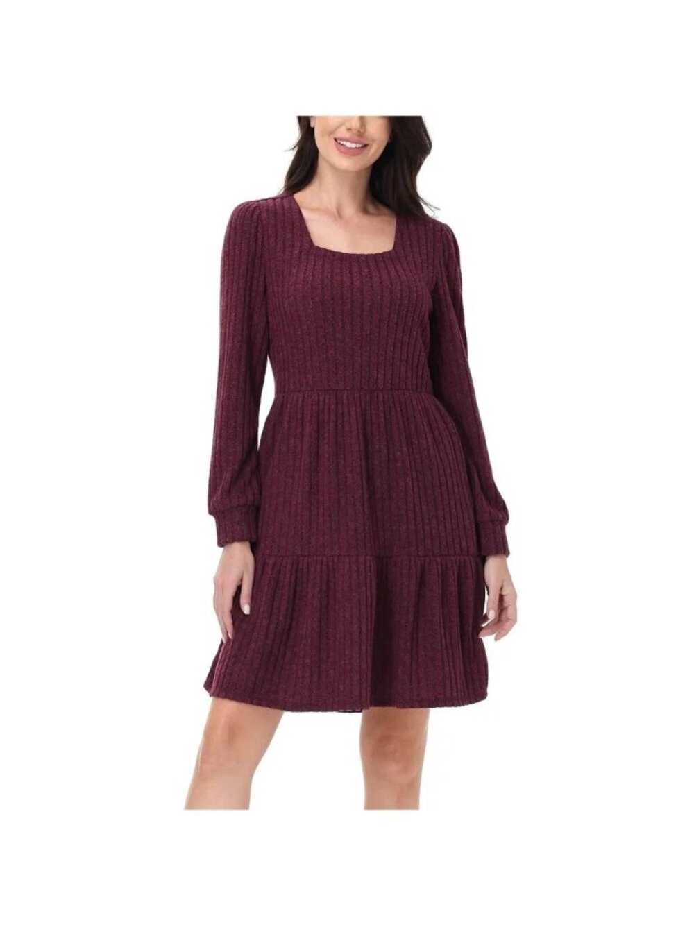 NWT Frye Women's S Dark Red Ribbed Knit Long-Sleeve Tiered Sweater Dress i2141